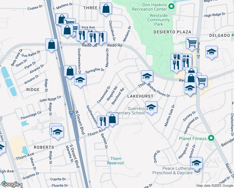 map of restaurants, bars, coffee shops, grocery stores, and more near 720 Ringold Road in El Paso