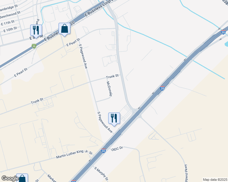 map of restaurants, bars, coffee shops, grocery stores, and more near 16136 McDonald in Odessa