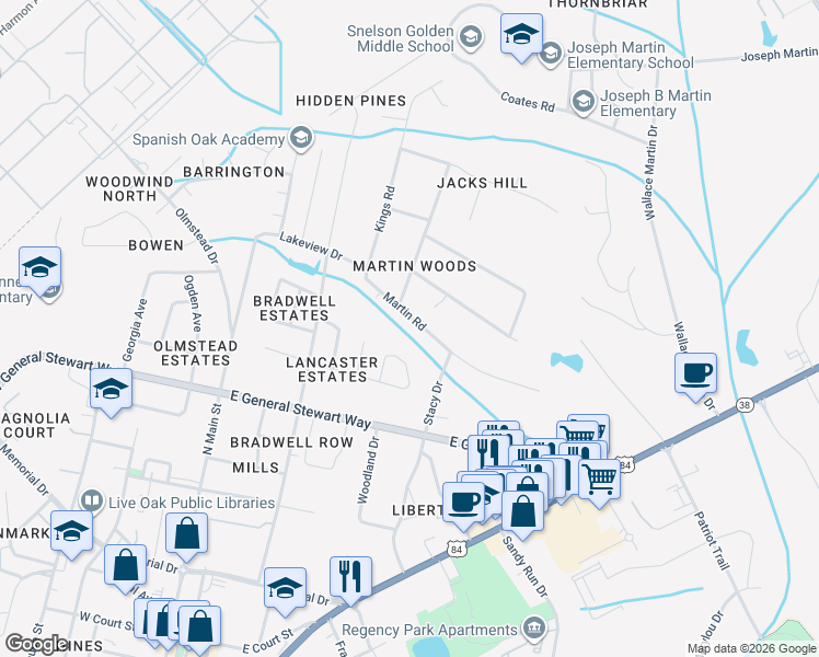 map of restaurants, bars, coffee shops, grocery stores, and more near 430 Martin Road in Hinesville