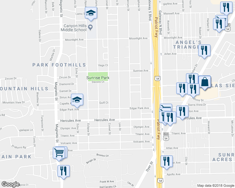 map of restaurants, bars, coffee shops, grocery stores, and more near 8507 Leo Street in El Paso