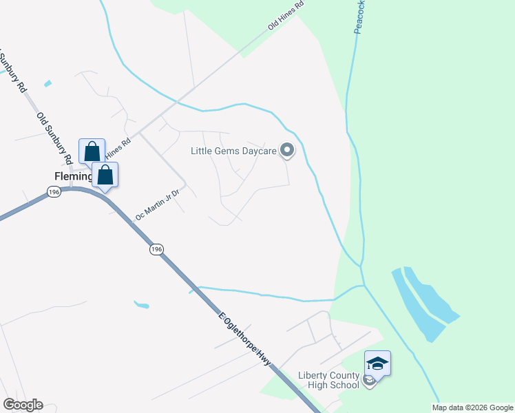 map of restaurants, bars, coffee shops, grocery stores, and more near Oc Martin Junior Drive in Hinesville