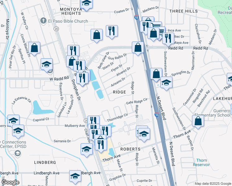 map of restaurants, bars, coffee shops, grocery stores, and more near in El Paso
