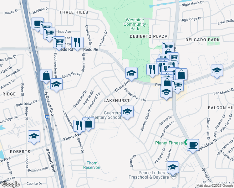 map of restaurants, bars, coffee shops, grocery stores, and more near 7392 Patty Berg Way in El Paso