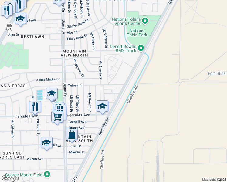 map of restaurants, bars, coffee shops, grocery stores, and more near 5241 Gunter Avenue in El Paso