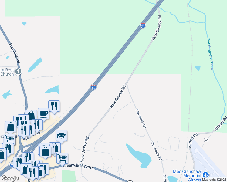 map of restaurants, bars, coffee shops, grocery stores, and more near 505 New Searcy Road in Greenville