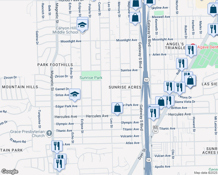 map of restaurants, bars, coffee shops, grocery stores, and more near 8601 Leo Street in El Paso