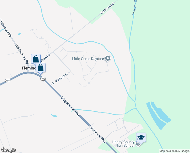 map of restaurants, bars, coffee shops, grocery stores, and more near Oc Martin Junior Drive in Hinesville