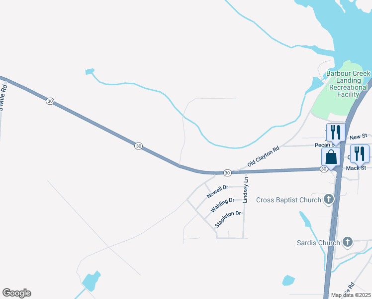 map of restaurants, bars, coffee shops, grocery stores, and more near 117 Russell Williams Road in Eufaula