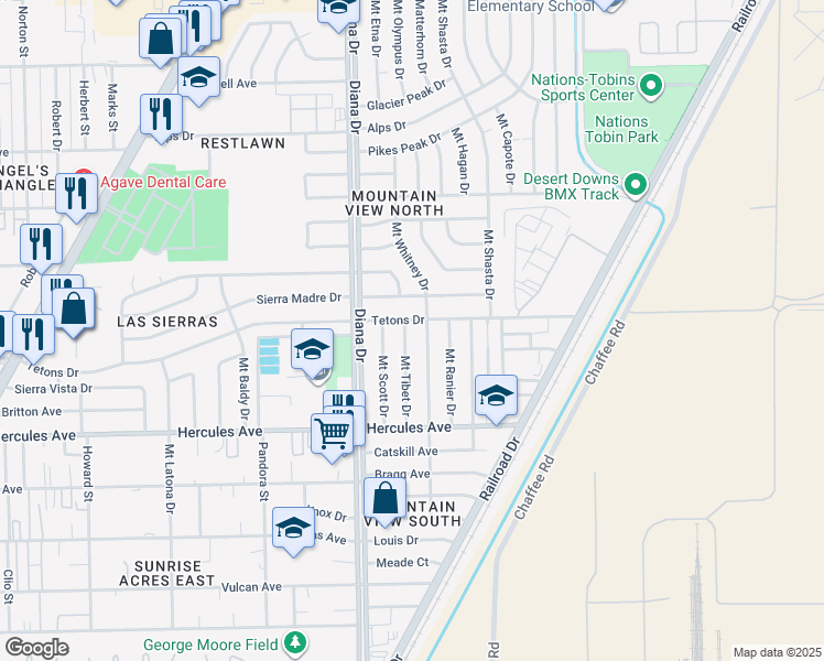 map of restaurants, bars, coffee shops, grocery stores, and more near 8515 Mount Whitney Drive in El Paso