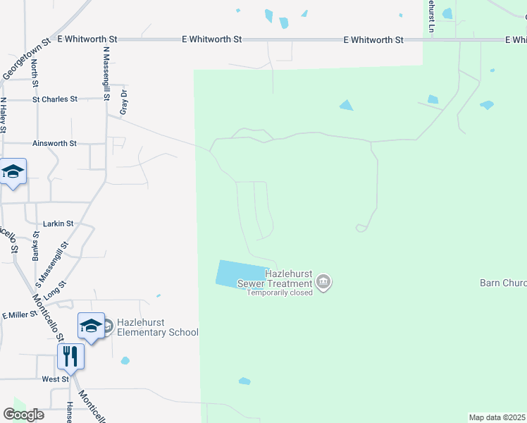 map of restaurants, bars, coffee shops, grocery stores, and more near 1001-1030 Meadow Loop in Hazlehurst