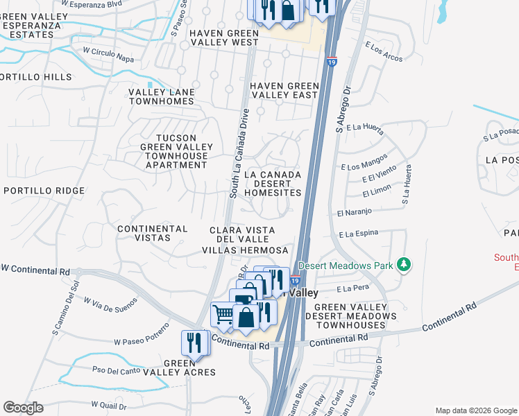 map of restaurants, bars, coffee shops, grocery stores, and more near 792 Corpino De Pecho in Green Valley