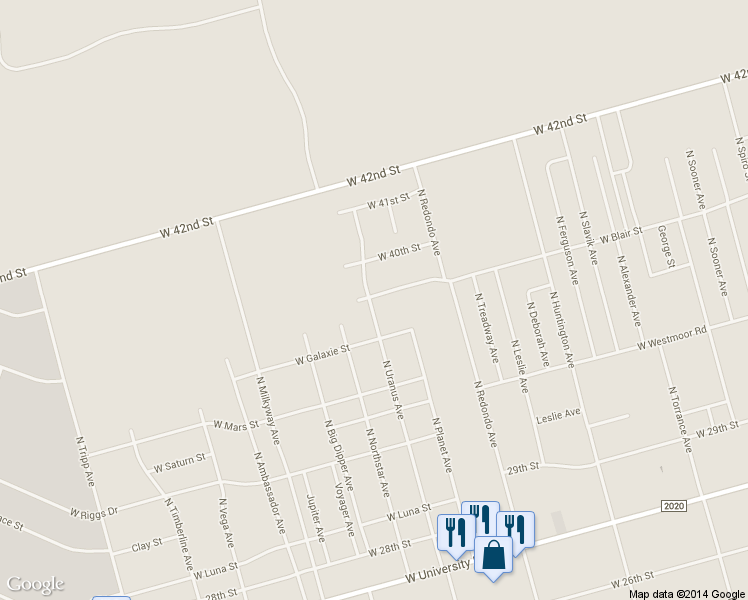 map of restaurants, bars, coffee shops, grocery stores, and more near 7572 West Blair Street in Odessa