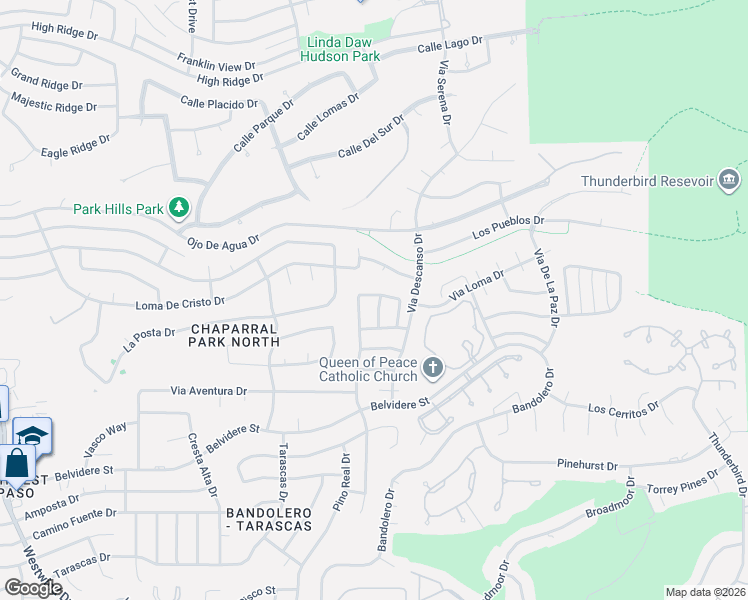 map of restaurants, bars, coffee shops, grocery stores, and more near 828 Via Riqueza Street in El Paso