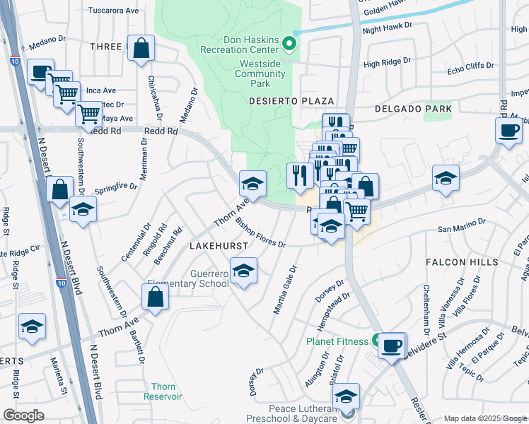 map of restaurants, bars, coffee shops, grocery stores, and more near 610 Redd Road in El Paso