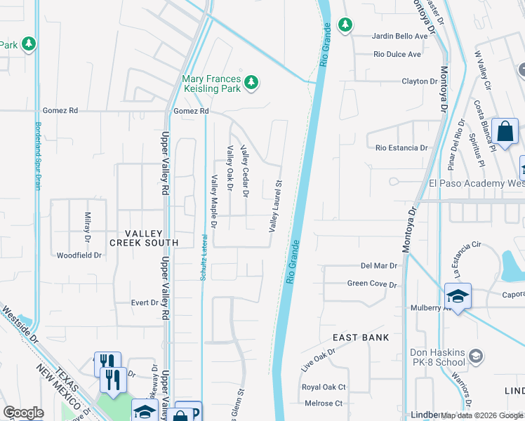 map of restaurants, bars, coffee shops, grocery stores, and more near 509 Valley Elm Drive in El Paso