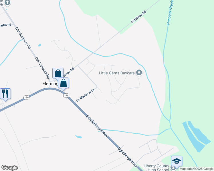 map of restaurants, bars, coffee shops, grocery stores, and more near 2140 Oglethorpe Highway in Hinesville