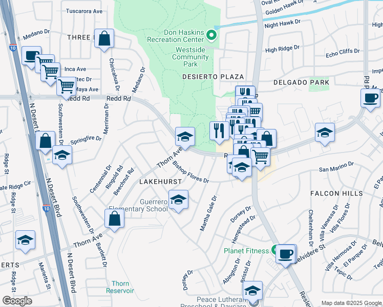 map of restaurants, bars, coffee shops, grocery stores, and more near 610 Redd Road in El Paso