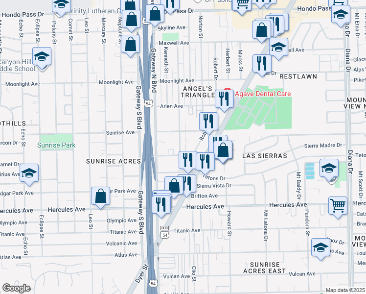 map of restaurants, bars, coffee shops, grocery stores, and more near 8608 Lawson Street in El Paso