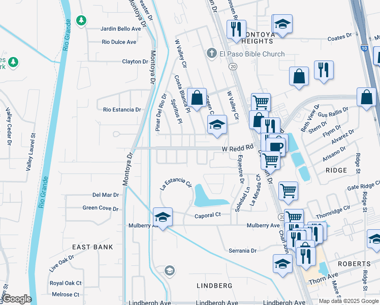 map of restaurants, bars, coffee shops, grocery stores, and more near 5500 Fernwood Circle in El Paso