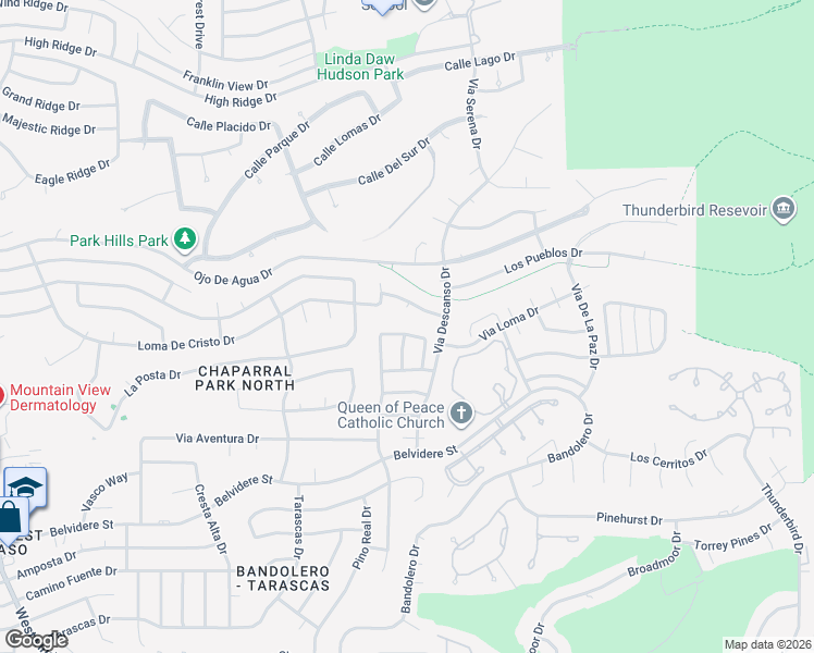 map of restaurants, bars, coffee shops, grocery stores, and more near 6124 Los Fuentes Drive in El Paso