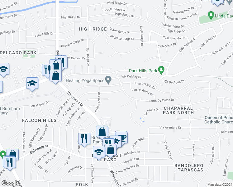 map of restaurants, bars, coffee shops, grocery stores, and more near 6612 El Parque Drive in El Paso