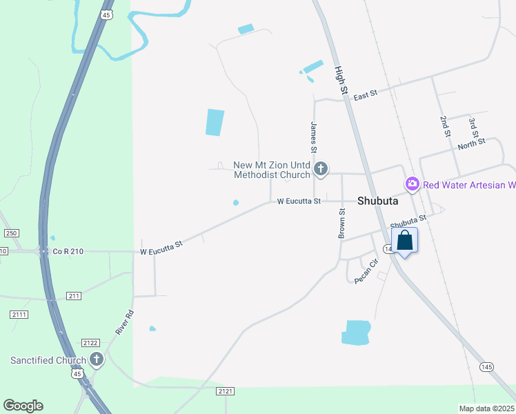 map of restaurants, bars, coffee shops, grocery stores, and more near 600 West Eucutta Street in Shubuta