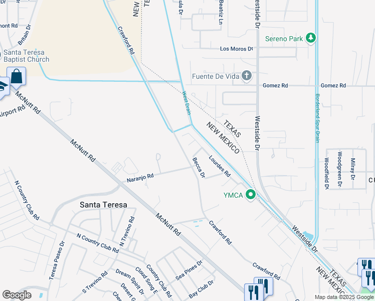 map of restaurants, bars, coffee shops, grocery stores, and more near 603 Missy Court in Santa Teresa