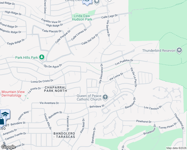 map of restaurants, bars, coffee shops, grocery stores, and more near 6124 Los Fuentes Dr in El Paso