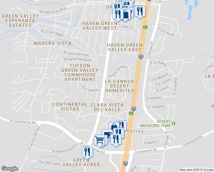 map of restaurants, bars, coffee shops, grocery stores, and more near 648 Fremont Circle in Green Valley
