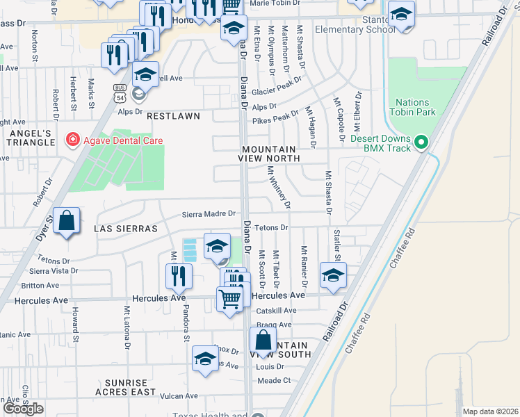 map of restaurants, bars, coffee shops, grocery stores, and more near 5013 Sierra Madre Drive in El Paso