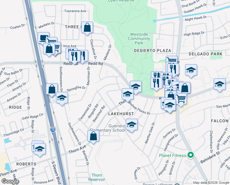 map of restaurants, bars, coffee shops, grocery stores, and more near 874 Nita Fay Drive in El Paso