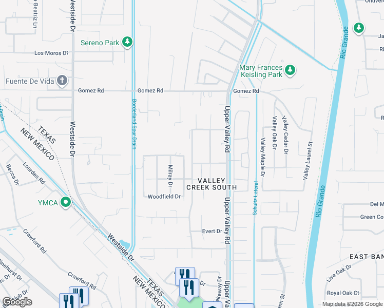 map of restaurants, bars, coffee shops, grocery stores, and more near 5636 Cory Drive in El Paso
