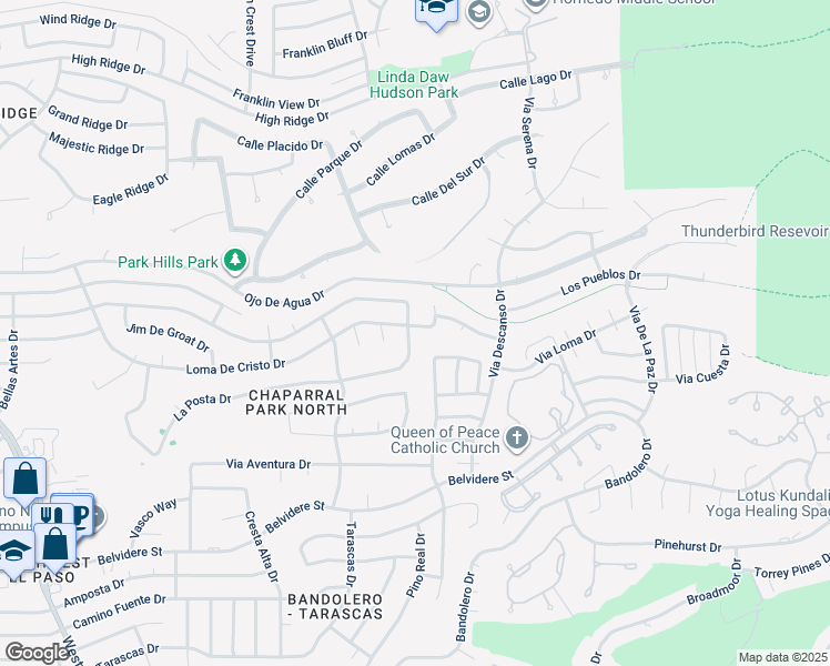 map of restaurants, bars, coffee shops, grocery stores, and more near 6120 La Posta Drive in El Paso