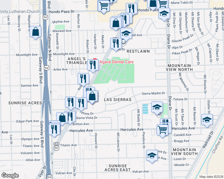 map of restaurants, bars, coffee shops, grocery stores, and more near 4739 Guadalupe Drive in El Paso