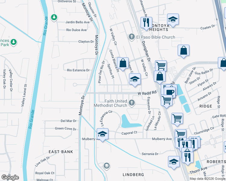 map of restaurants, bars, coffee shops, grocery stores, and more near 5500 Fernwood Circle in El Paso