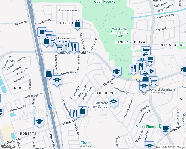 map of restaurants, bars, coffee shops, grocery stores, and more near 852 Nita Fay Drive in El Paso