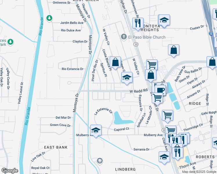 map of restaurants, bars, coffee shops, grocery stores, and more near 5500 Fernwood Circle in El Paso