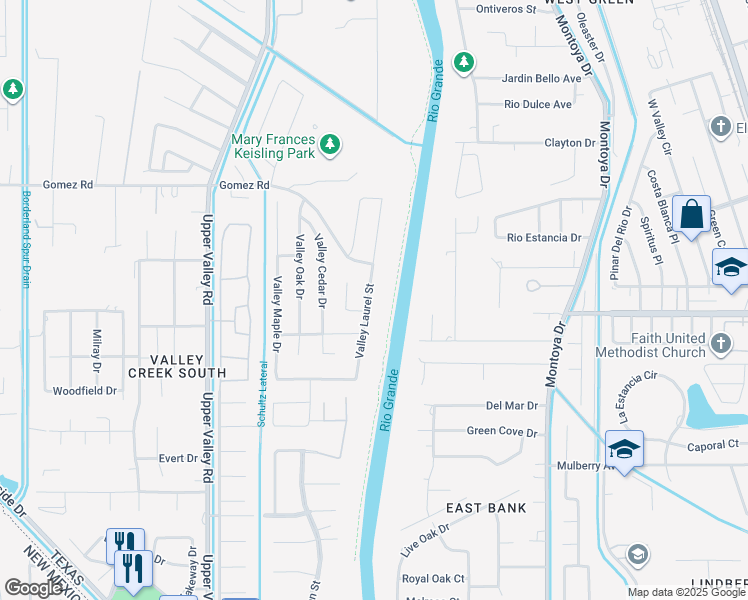 map of restaurants, bars, coffee shops, grocery stores, and more near 5601 Valley Elder Lane in El Paso