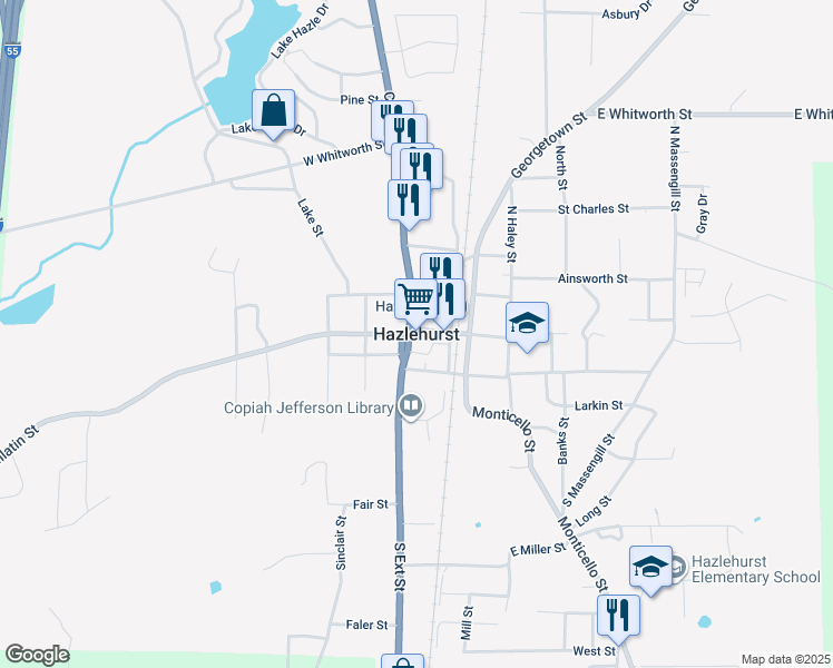 map of restaurants, bars, coffee shops, grocery stores, and more near in Hazlehurst