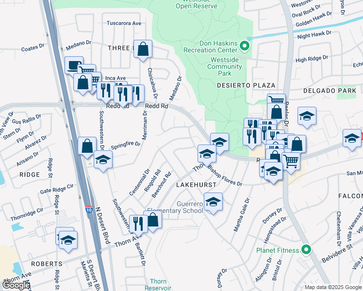 map of restaurants, bars, coffee shops, grocery stores, and more near 852 Nita Fay Drive in El Paso
