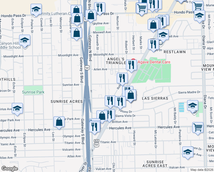 map of restaurants, bars, coffee shops, grocery stores, and more near 8636 Lawson Street in El Paso