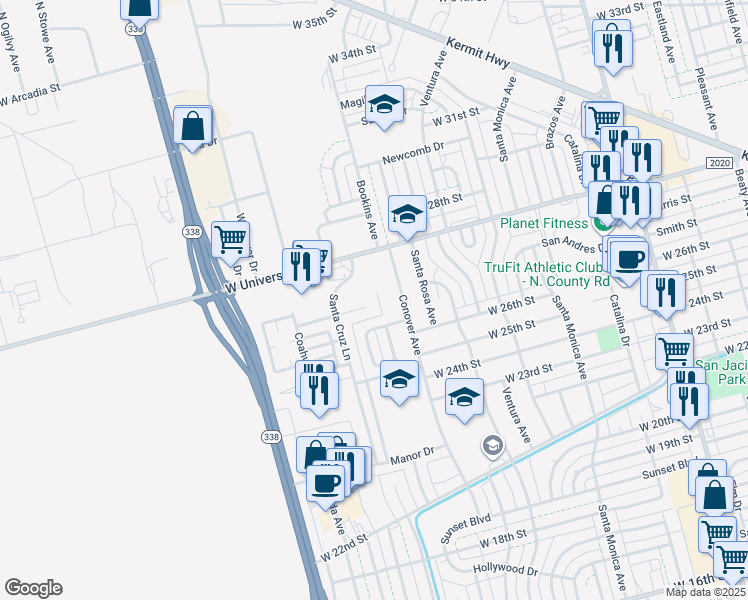 map of restaurants, bars, coffee shops, grocery stores, and more near 1903 Baca Drive in Odessa