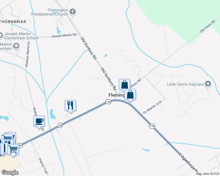 map of restaurants, bars, coffee shops, grocery stores, and more near 1822 East Oglethorpe Highway in Hinesville