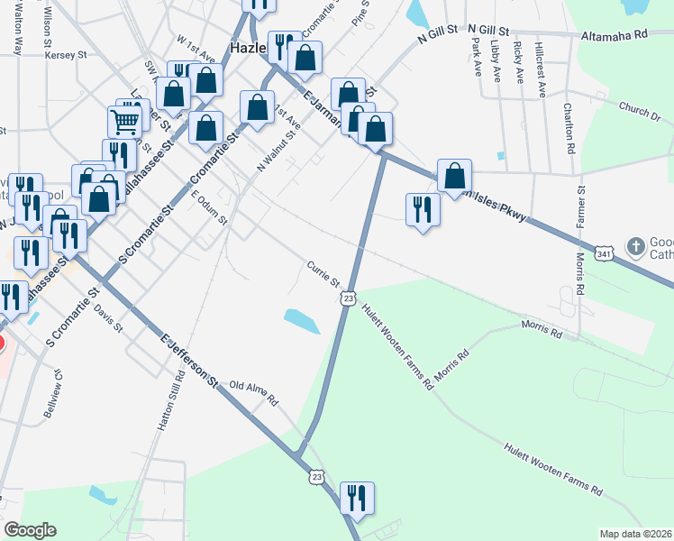 map of restaurants, bars, coffee shops, grocery stores, and more near in Hazlehurst