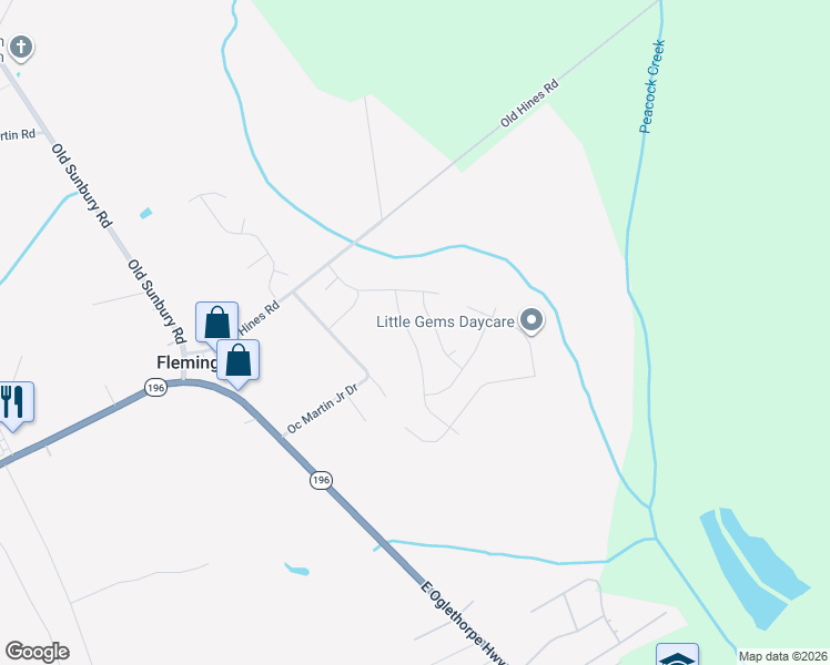 map of restaurants, bars, coffee shops, grocery stores, and more near Oc Martin Junior Drive in Hinesville