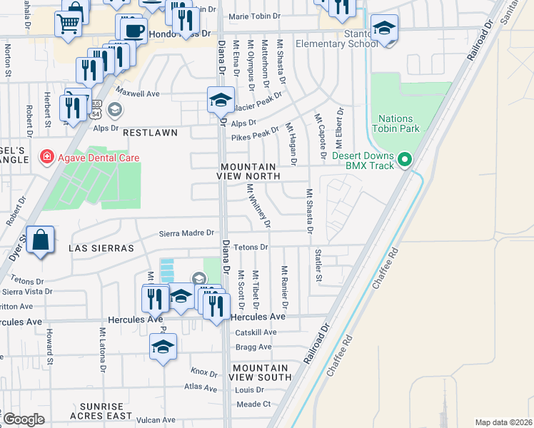 map of restaurants, bars, coffee shops, grocery stores, and more near 5045 Sierra Madre Drive in El Paso