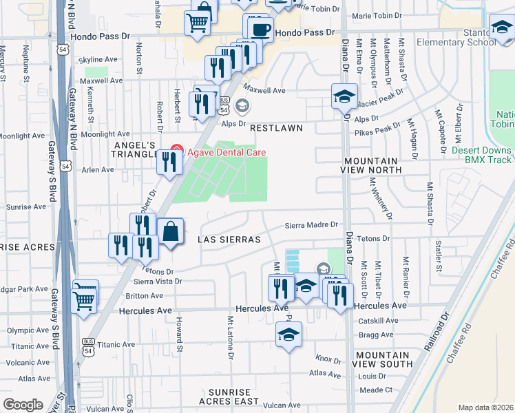 map of restaurants, bars, coffee shops, grocery stores, and more near 8708 Mount Baldy Drive in El Paso
