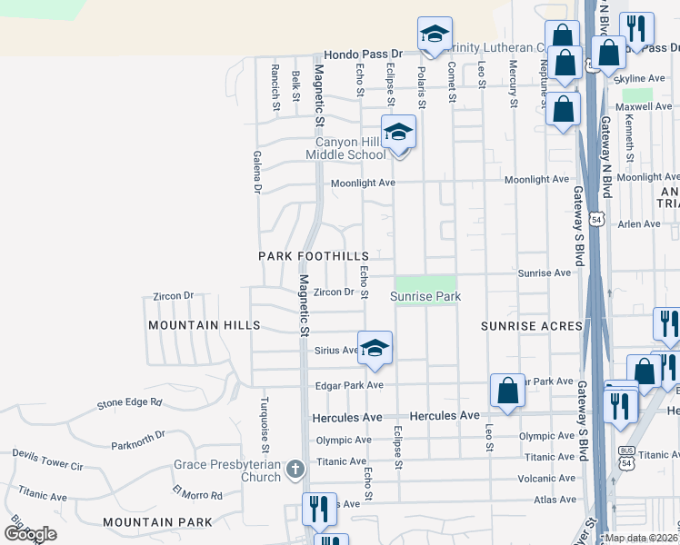 map of restaurants, bars, coffee shops, grocery stores, and more near 8700 Dolomite Drive in El Paso