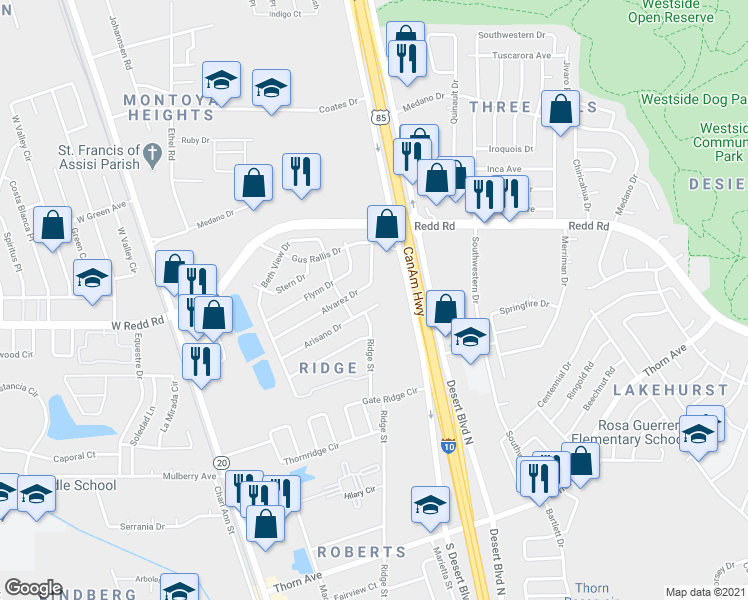map of restaurants, bars, coffee shops, grocery stores, and more near 328 Alvarez Drive in El Paso