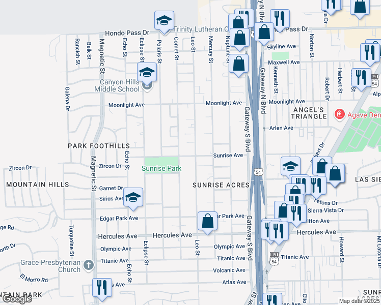 map of restaurants, bars, coffee shops, grocery stores, and more near 8717 Leo Street in El Paso